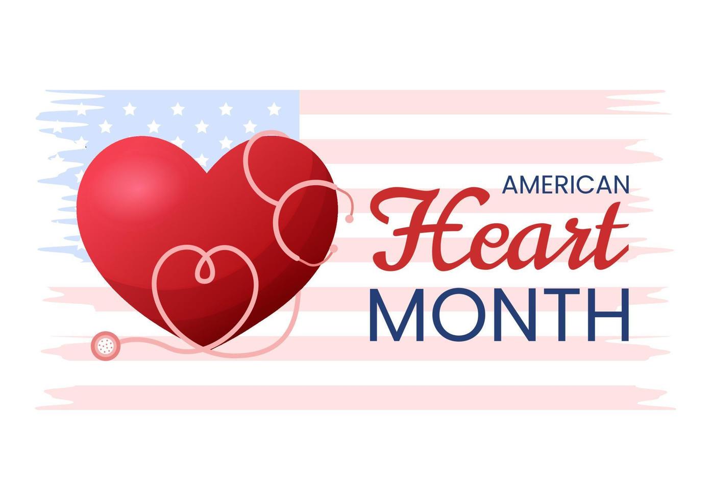 February is American Heart Month with a Pulse for Health and Overcoming Cardiovascular Disease in Flat Cartoon Hand Drawn Template Illustration vector