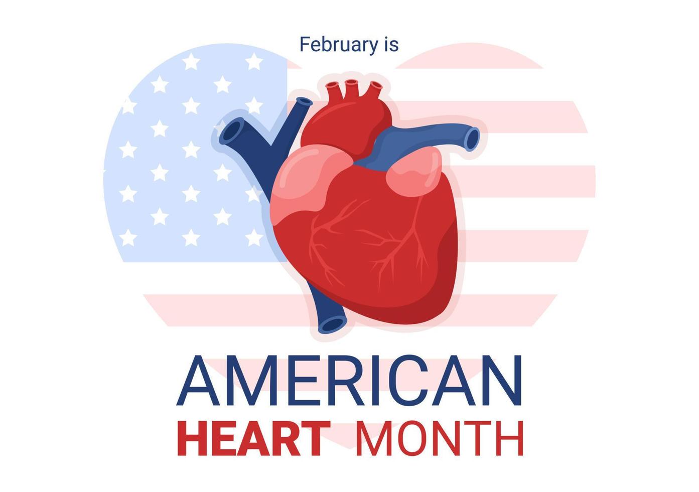 febrero es el mes del corazón americano con un pulso para la salud y la superación de la enfermedad cardiovascular en la ilustración de plantilla dibujada a mano de dibujos animados planos vector