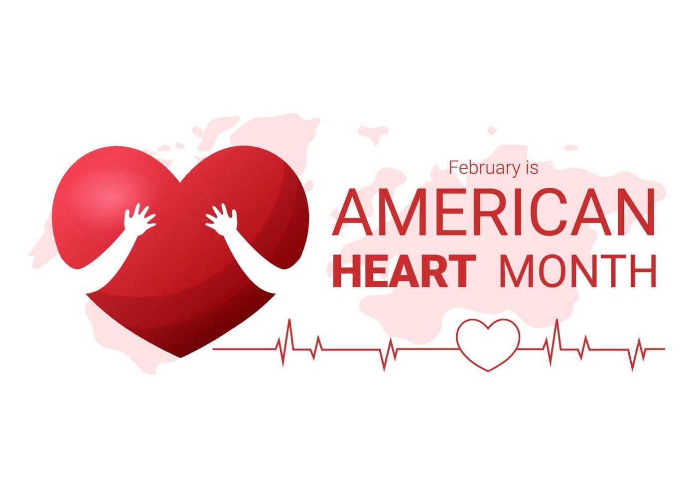 febrero es el mes del corazón americano con un pulso para la salud y la superación de la enfermedad cardiovascular en la ilustración de plantilla dibujada a mano de dibujos animados planos vector