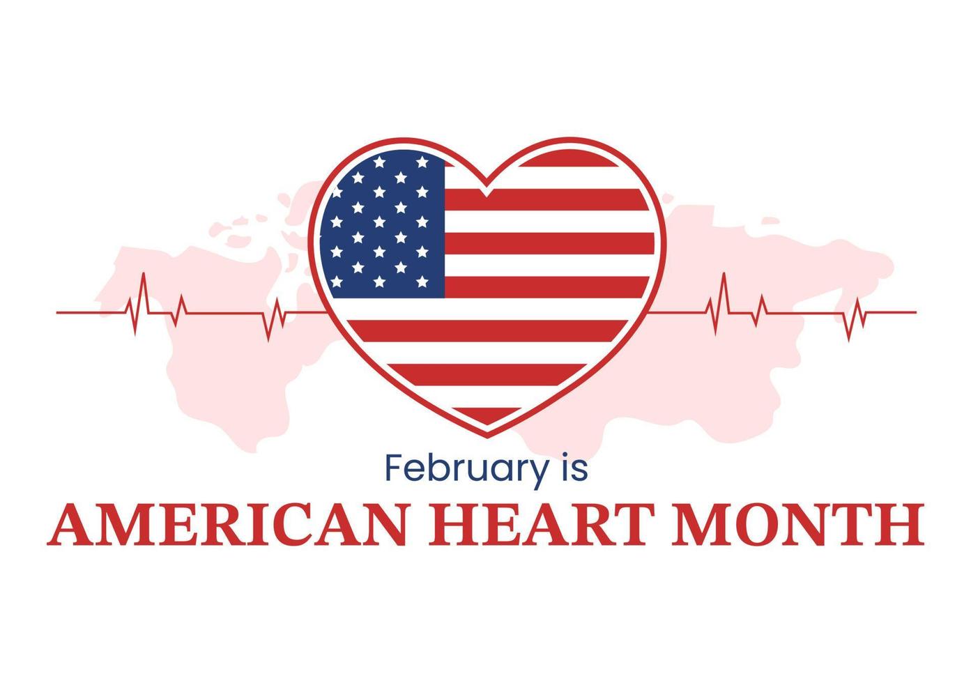 febrero es el mes del corazón americano con un pulso para la salud y la superación de la enfermedad cardiovascular en la ilustración de plantilla dibujada a mano de dibujos animados planos vector