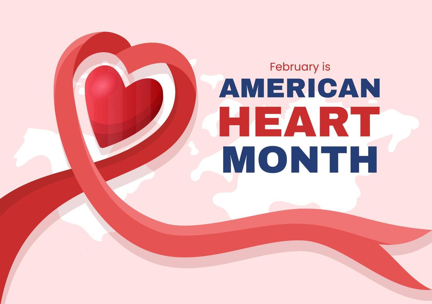 February is American Heart Month with a Pulse for Health and Overcoming Cardiovascular Disease in Flat Cartoon Hand Drawn Template Illustration vector