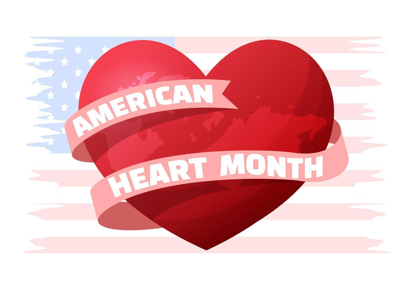 febrero es el mes del corazón americano con un pulso para la salud y la superación de la enfermedad cardiovascular en la ilustración de plantilla dibujada a mano de dibujos animados planos vector