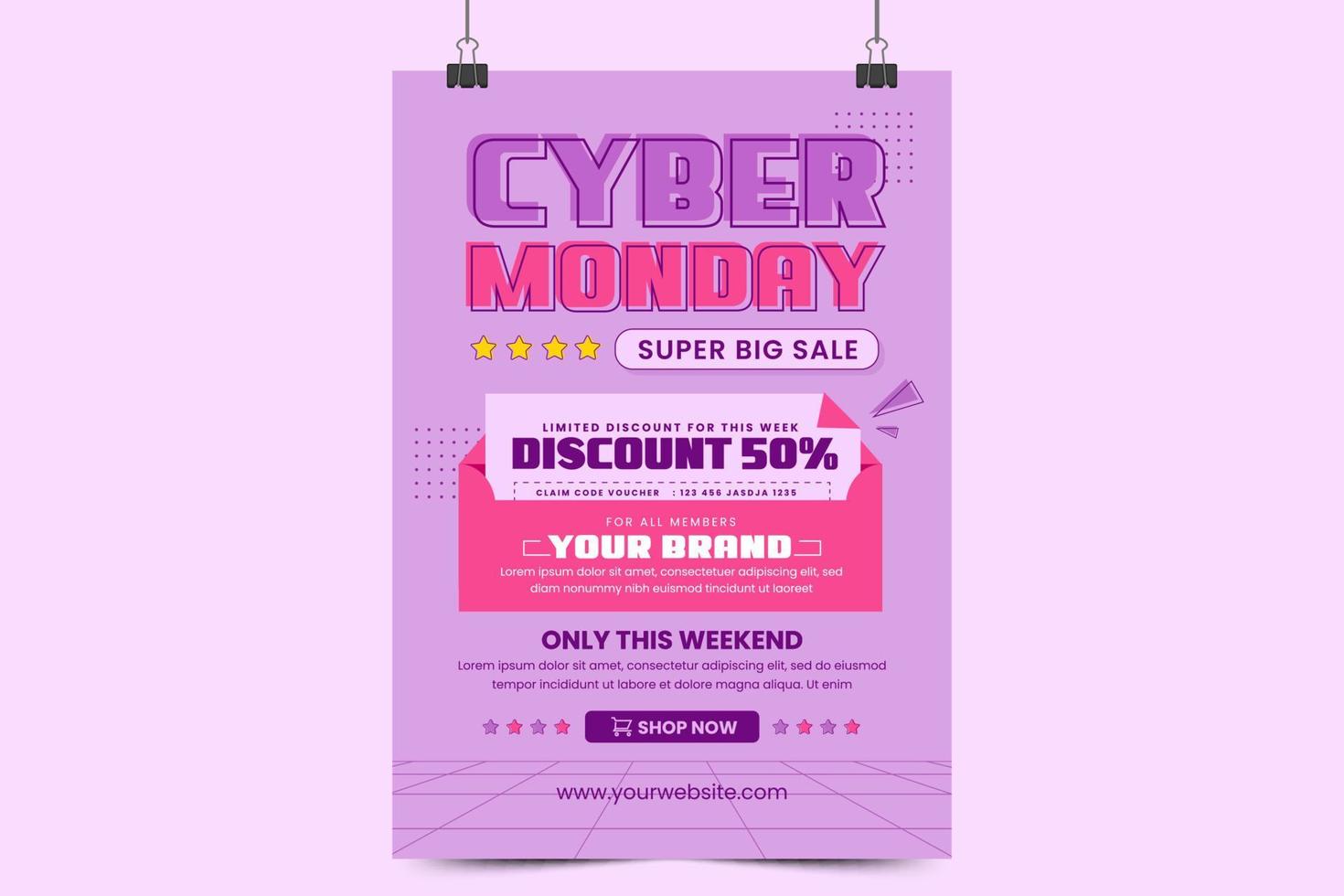 Cyber Monday poster or flyer template is easy to customize vector