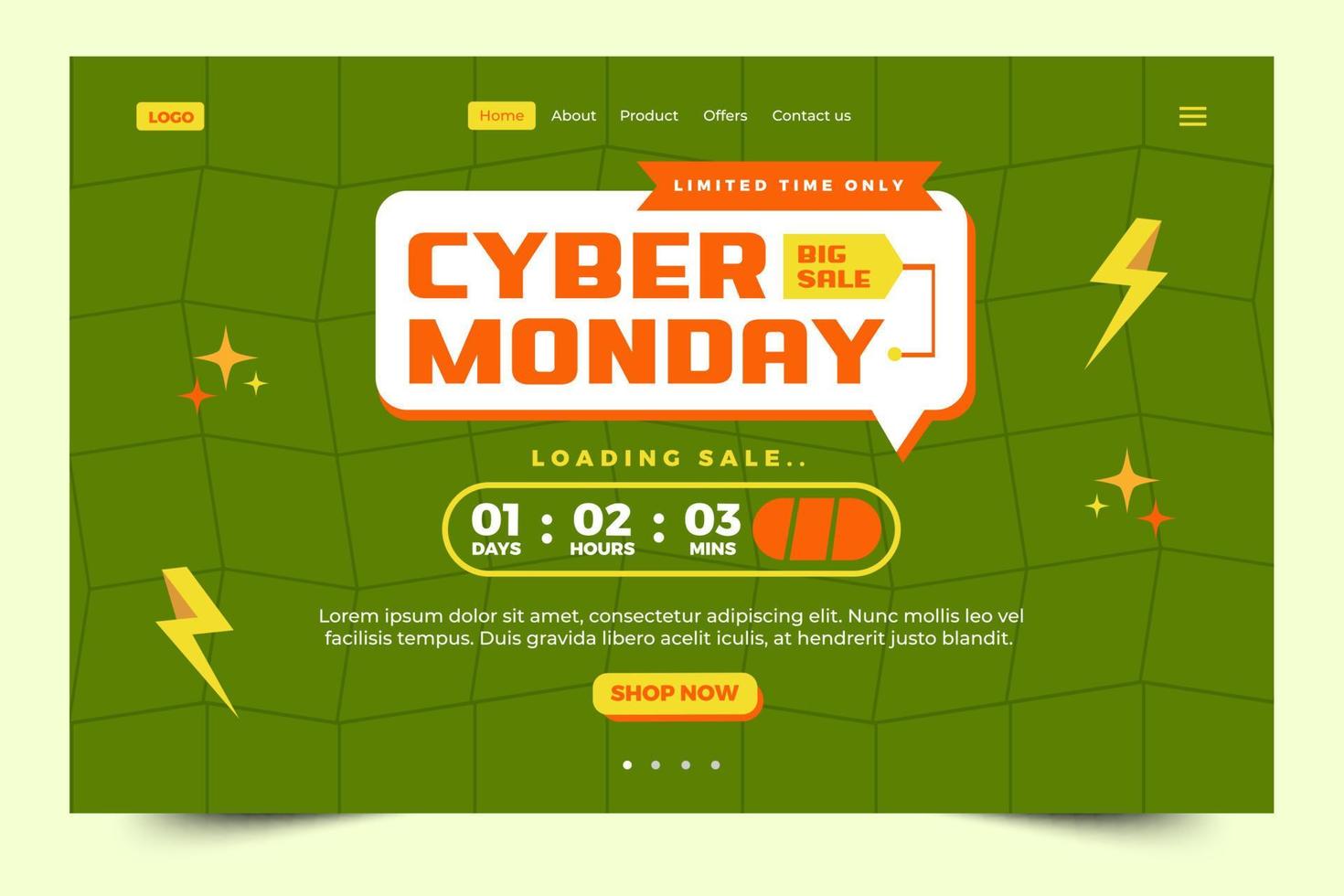 Cyber Monday landing page design template is easy to customize vector