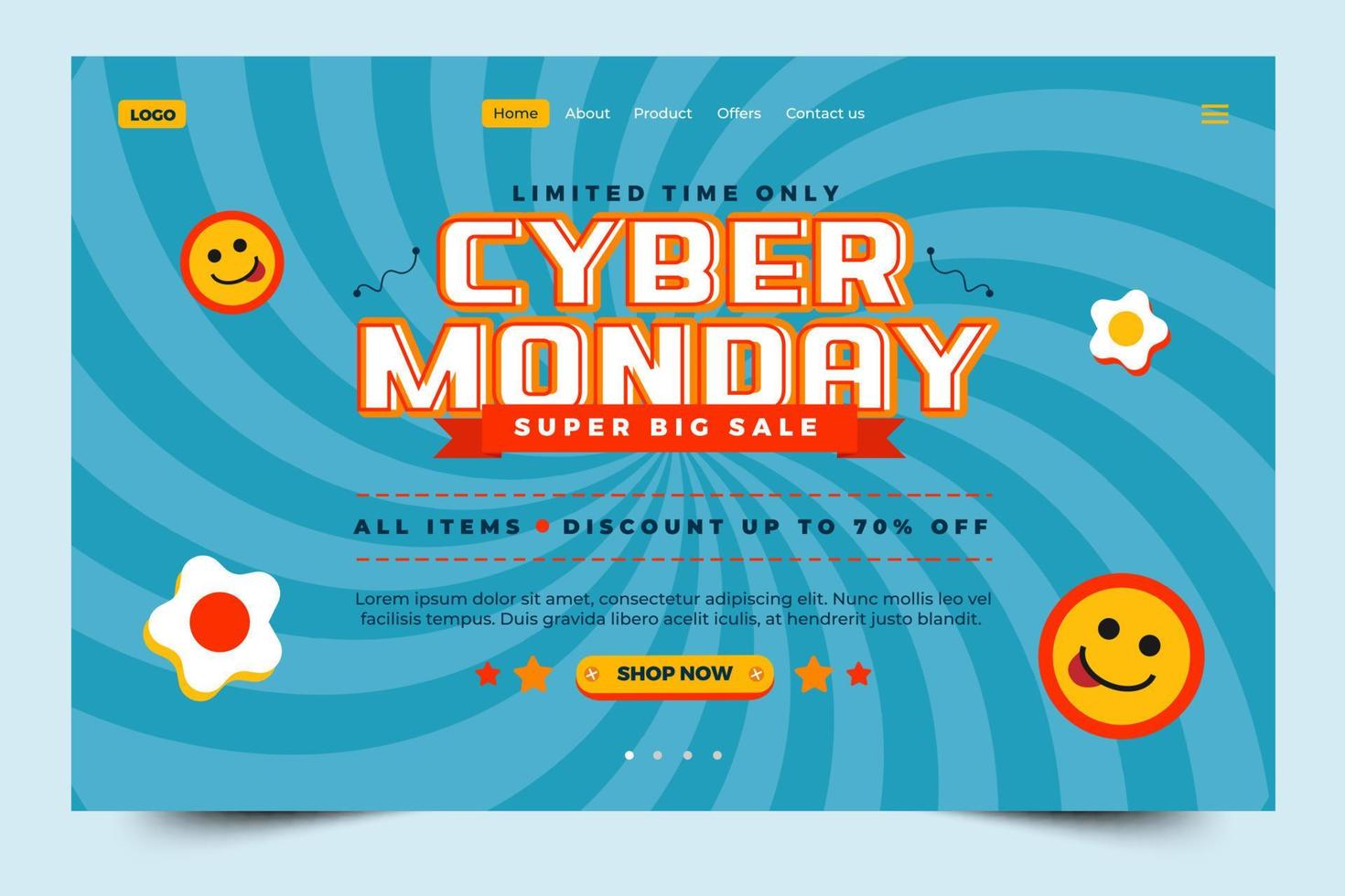 Cyber Monday landing page design template is easy to customize vector