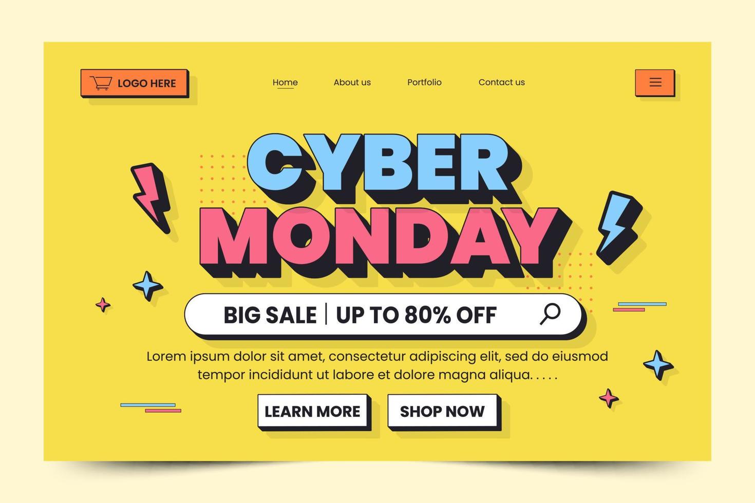 Cyber Monday landing page design template is easy to customize vector