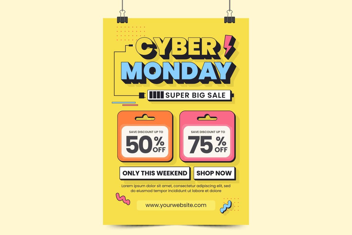 Cyber Monday poster or flyer template is easy to customize vector