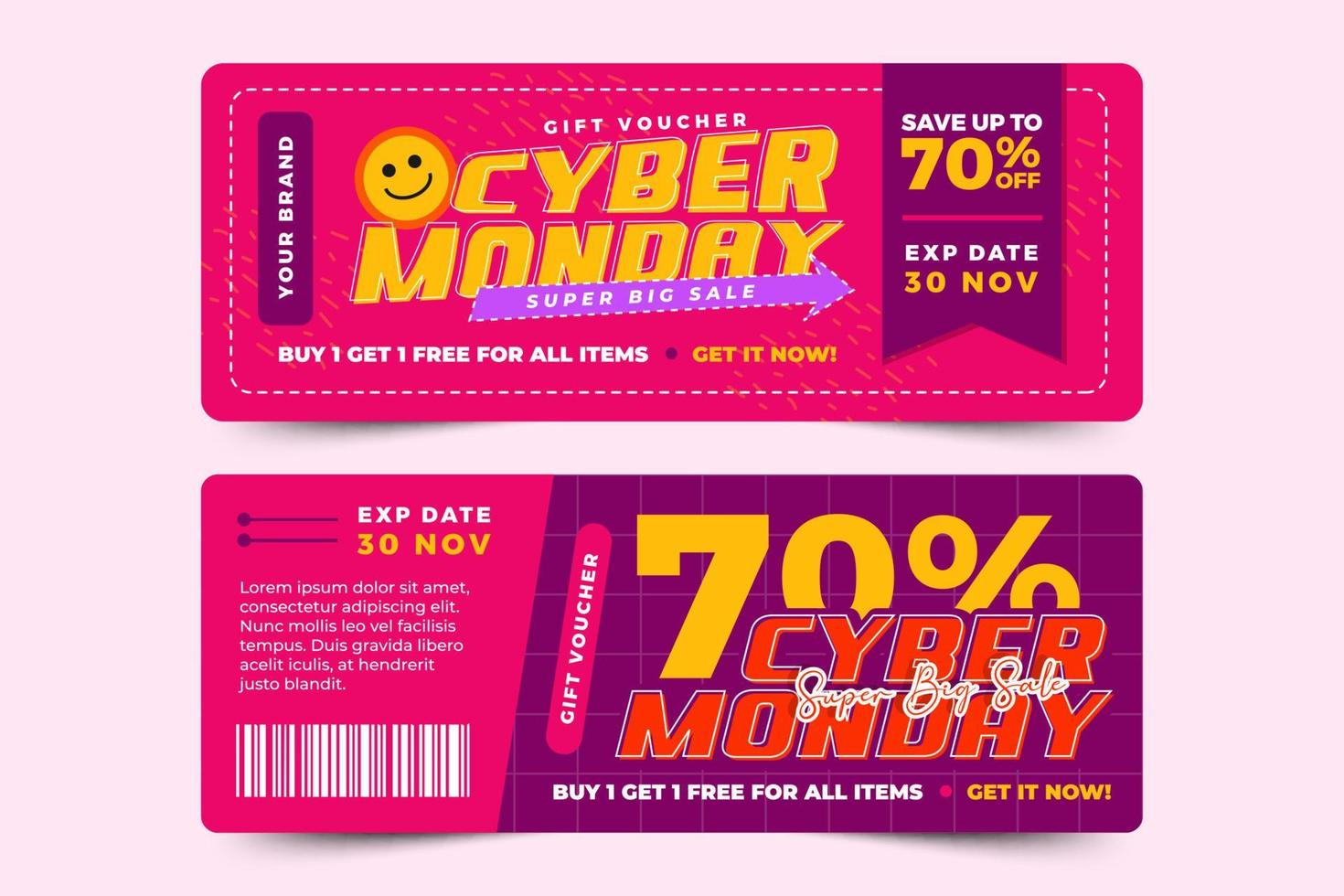 Cyber Monday voucher or coupon design template is easy to customize vector