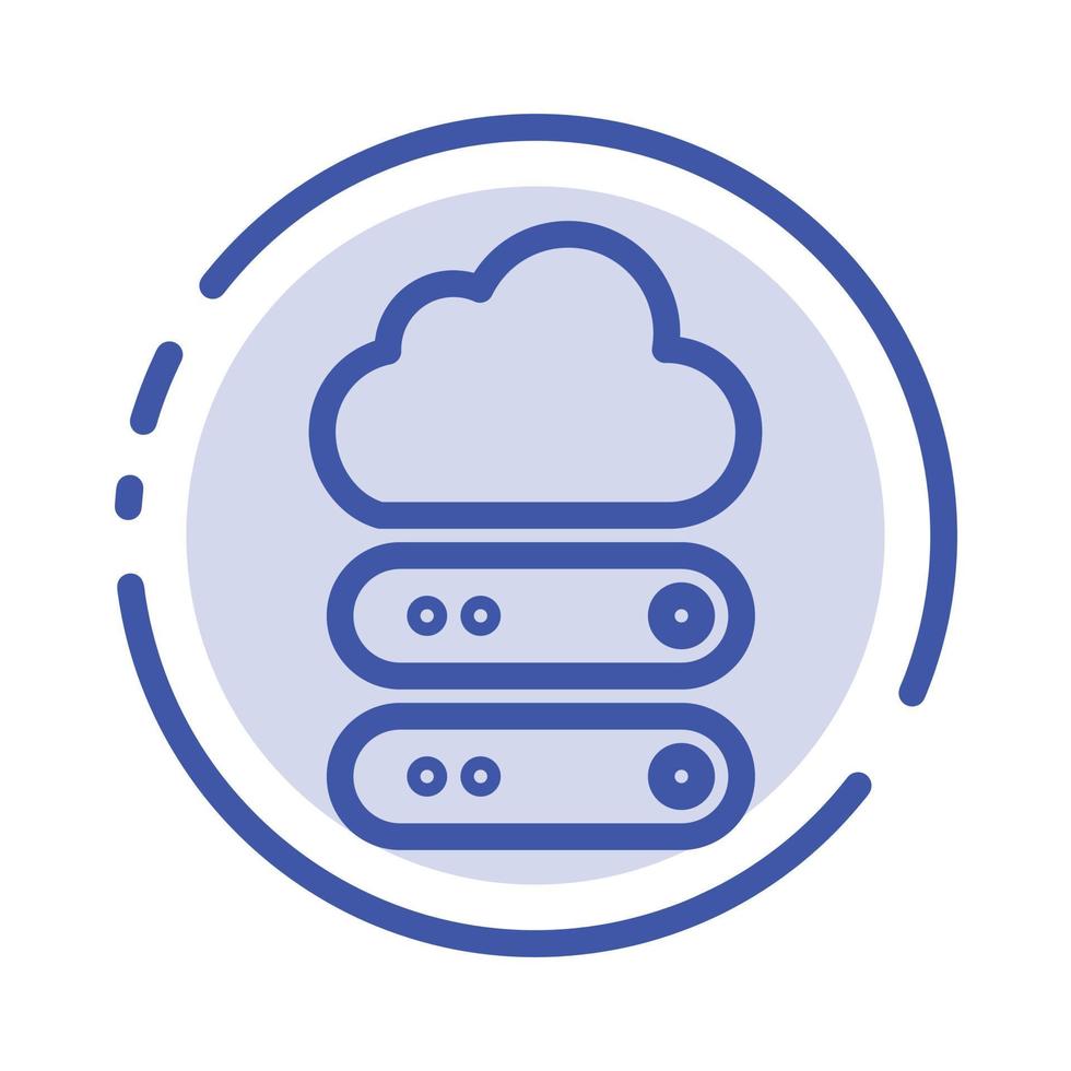 Big Cloud Data Storage Blue Dotted Line Line Icon vector