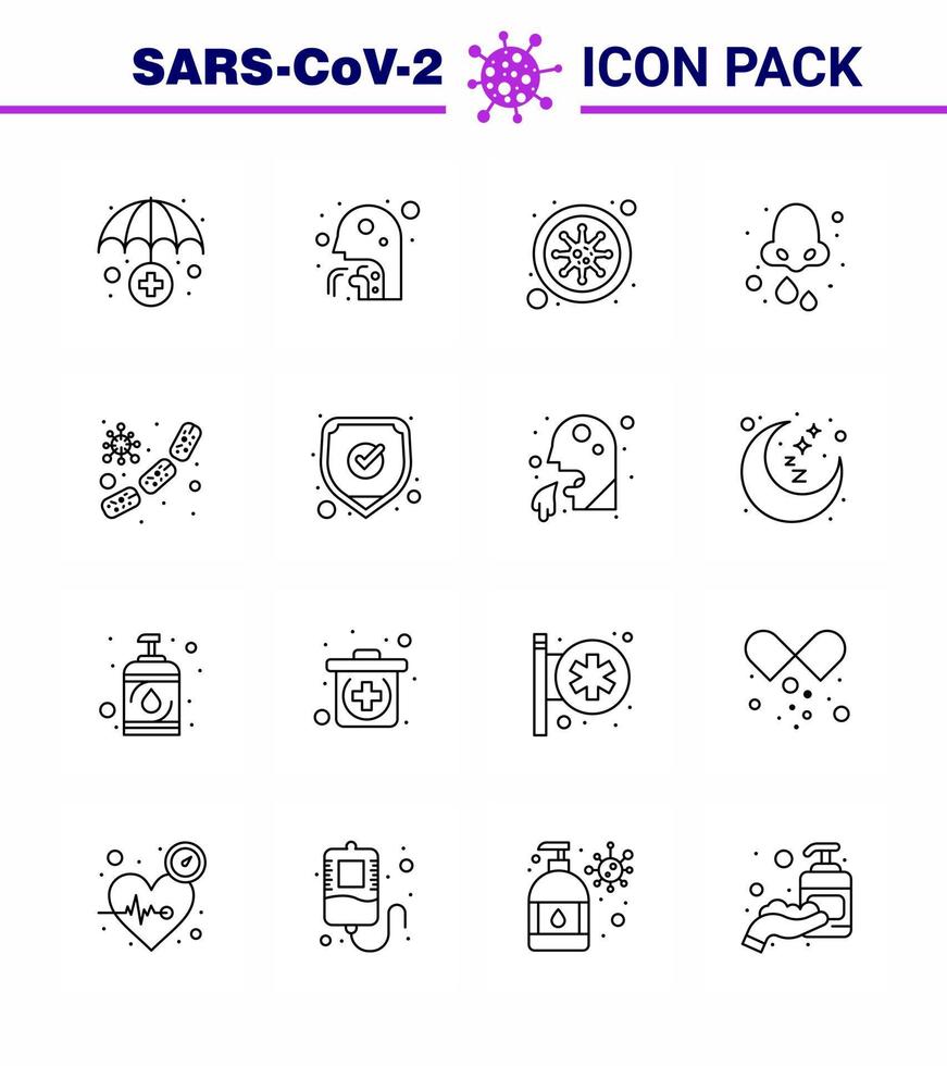 Covid19 icon set for infographic 16 Line pack such as bacterium health bacteria drops allergy viral coronavirus 2019nov disease Vector Design Elements