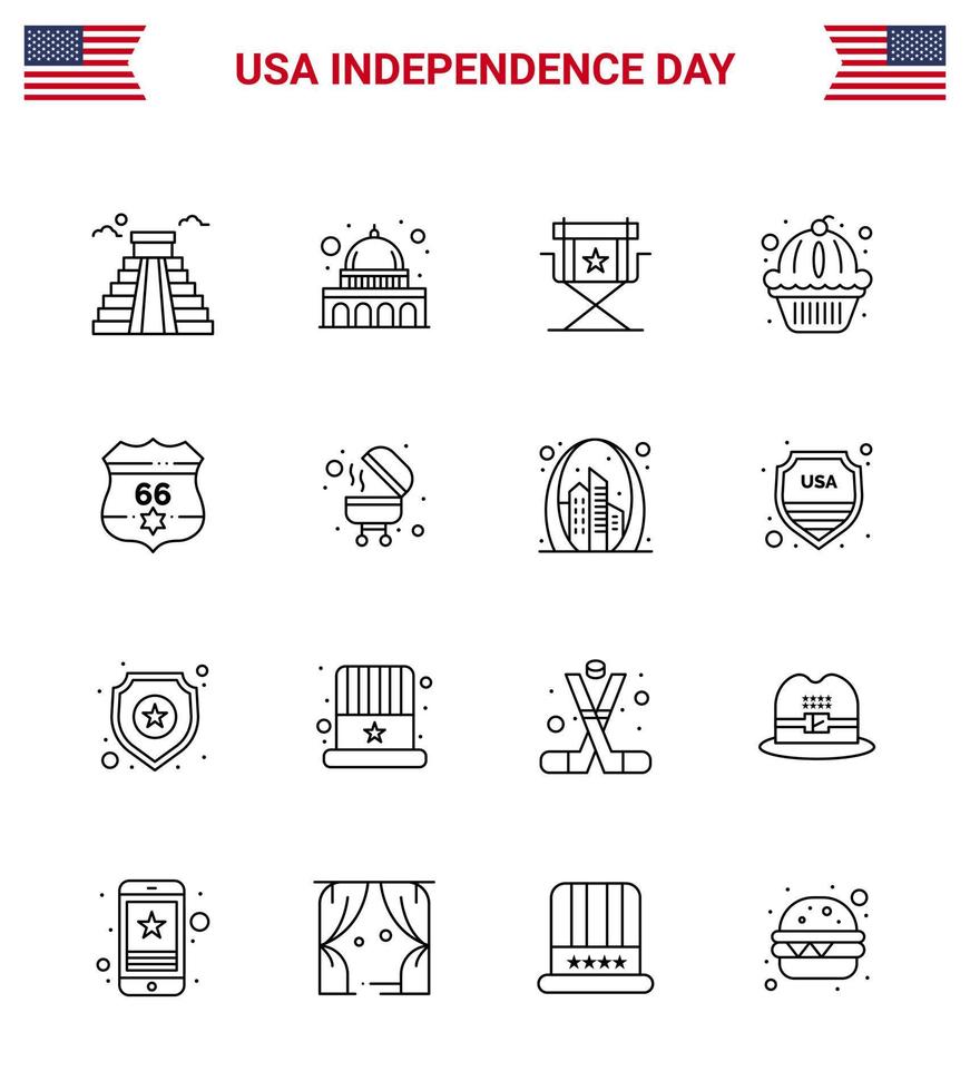 16 señales de línea para el día de la independencia de estados unidos silla muffin televisión elementos de diseño vectorial editables del día de estados unidos vector