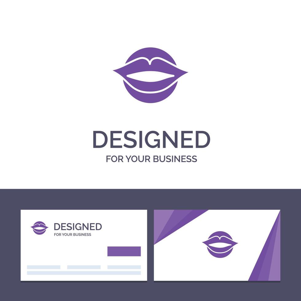 tarjeta de visita creativa y plantilla de logotipo labios boca san valentín cara belleza vector ilustración