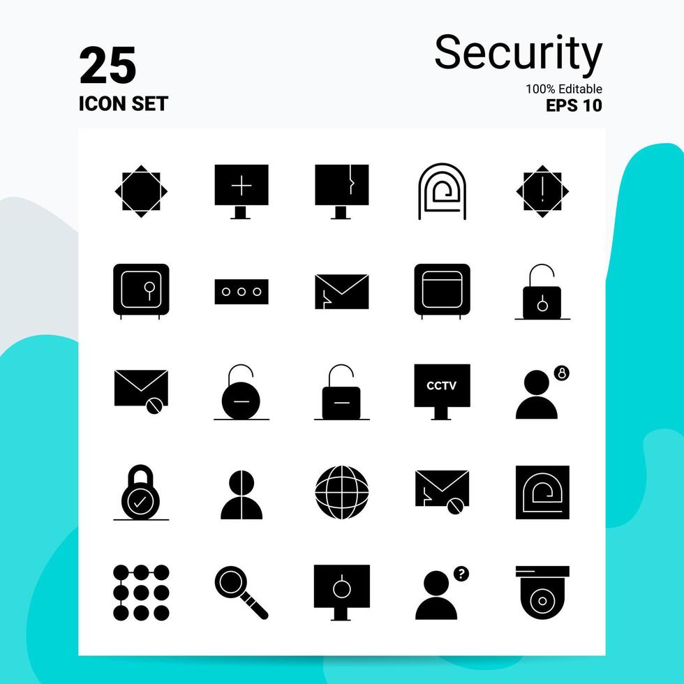 25 Security Icon Set 100 Editable EPS 10 Files Business Logo Concept Ideas Solid Glyph icon design vector
