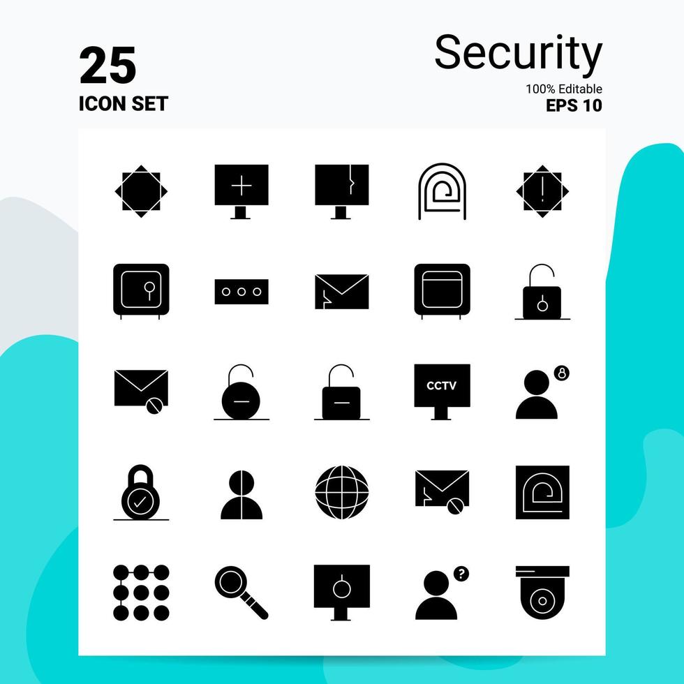 25 conjunto de iconos de seguridad 100 archivos editables eps 10 ideas de concepto de logotipo de empresa diseño de icono de glifo sólido vector