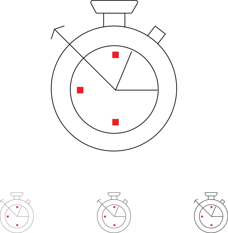 Measure Time Clock Data Science Bold and thin black line icon set vector