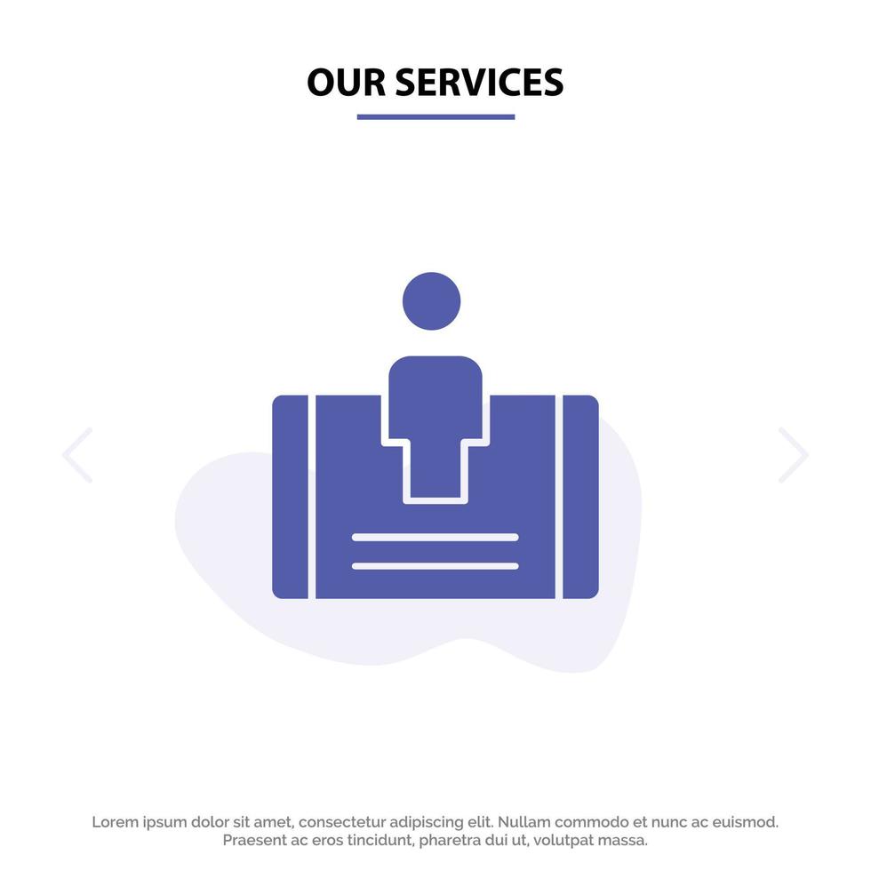 Our Services Customer Engagement Mobile Social Solid Glyph Icon Web card Template vector