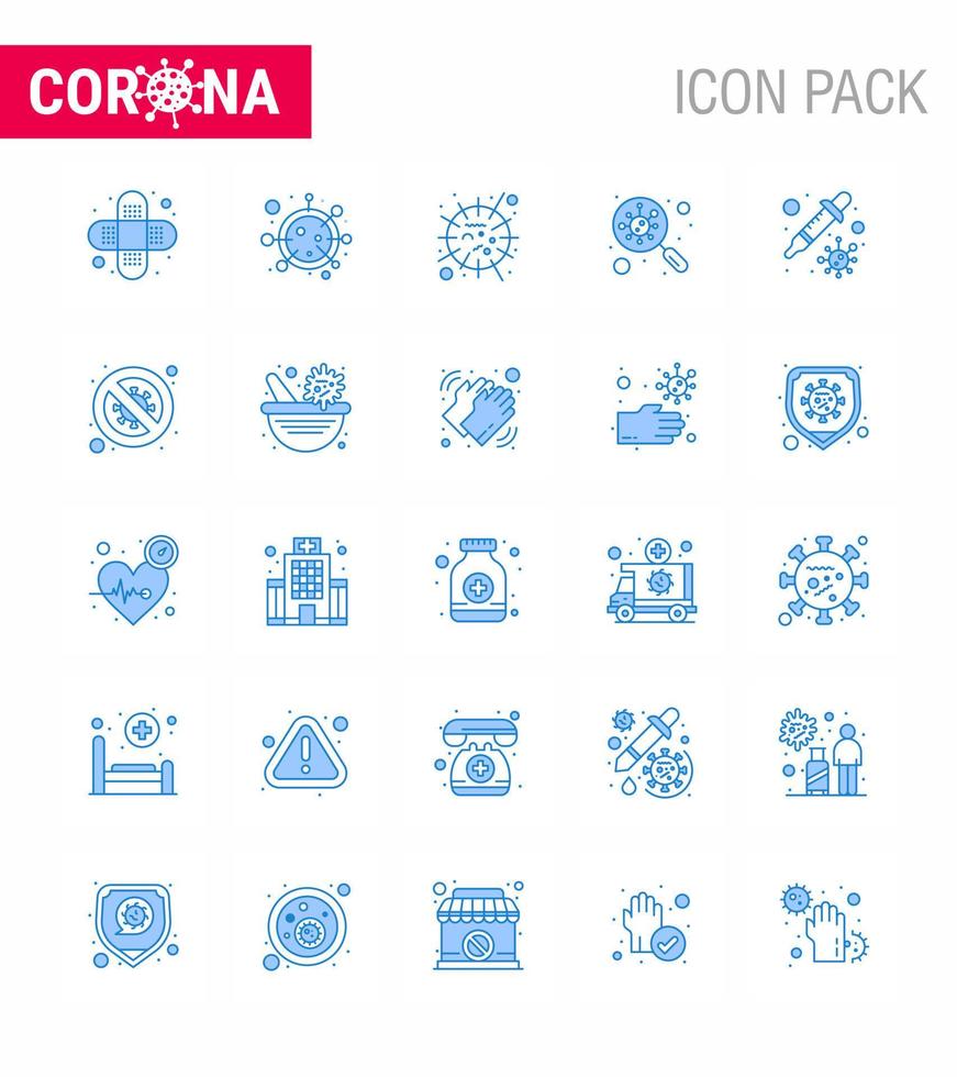 25 Coronavirus Emergency Iconset Blue Design such as search germs flu find virus viral coronavirus 2019nov disease Vector Design Elements