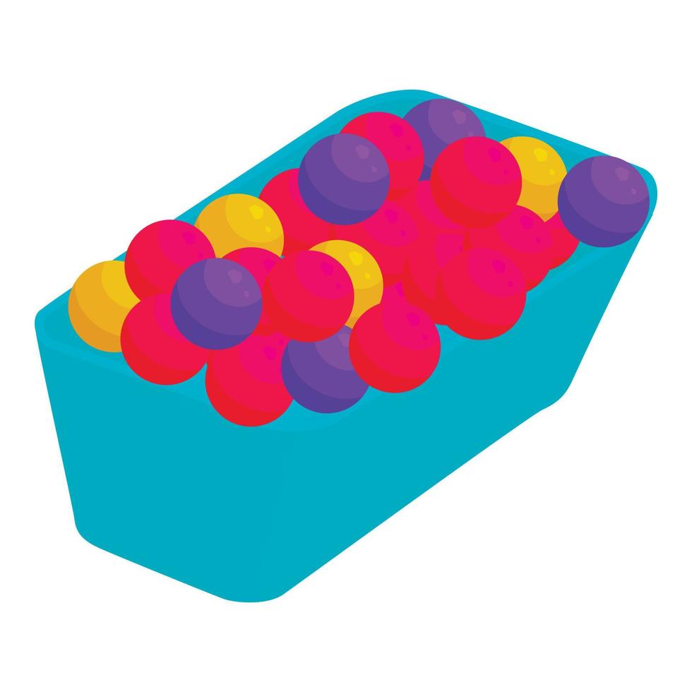 Color plastic balls in blue box icon cartoon style vector