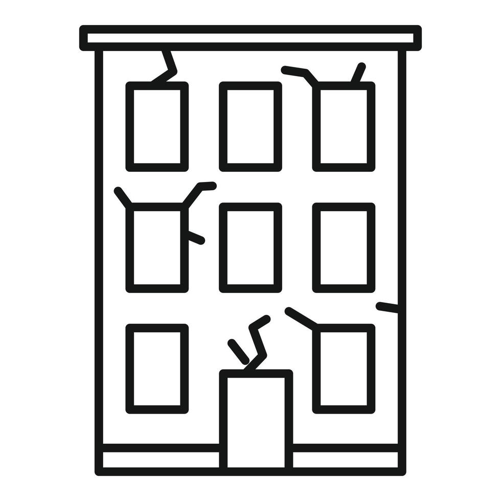 icono de edificio destruido, estilo de esquema vector