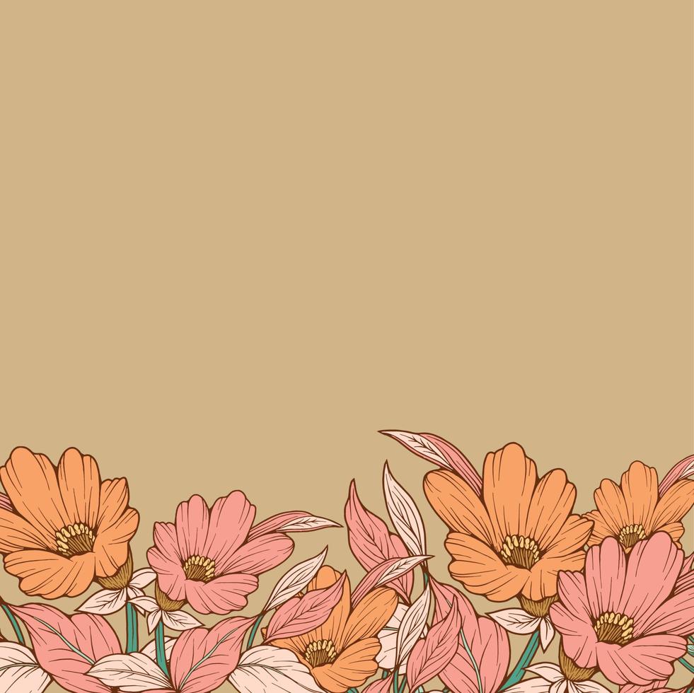 ilustración dibujada a mano de plantas y flores de belleza en estilo de arte de línea colorida para fondo, patrón floral, invitaciones e impresión de tela vector