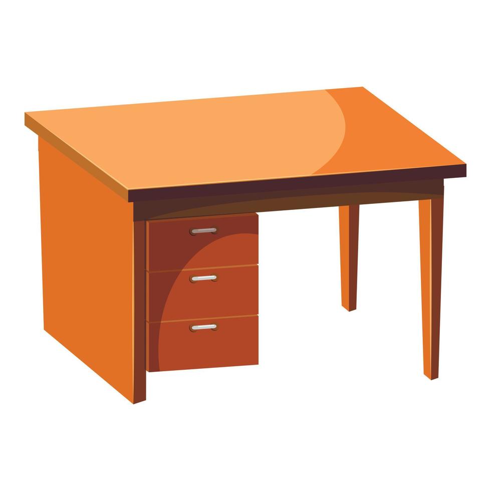 Computer desk icon, cartoon style vector