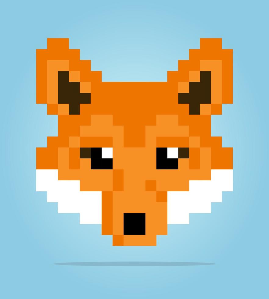 8-bit pixel of head fox. Animal in Vector illustration for cross stitch and game assets.