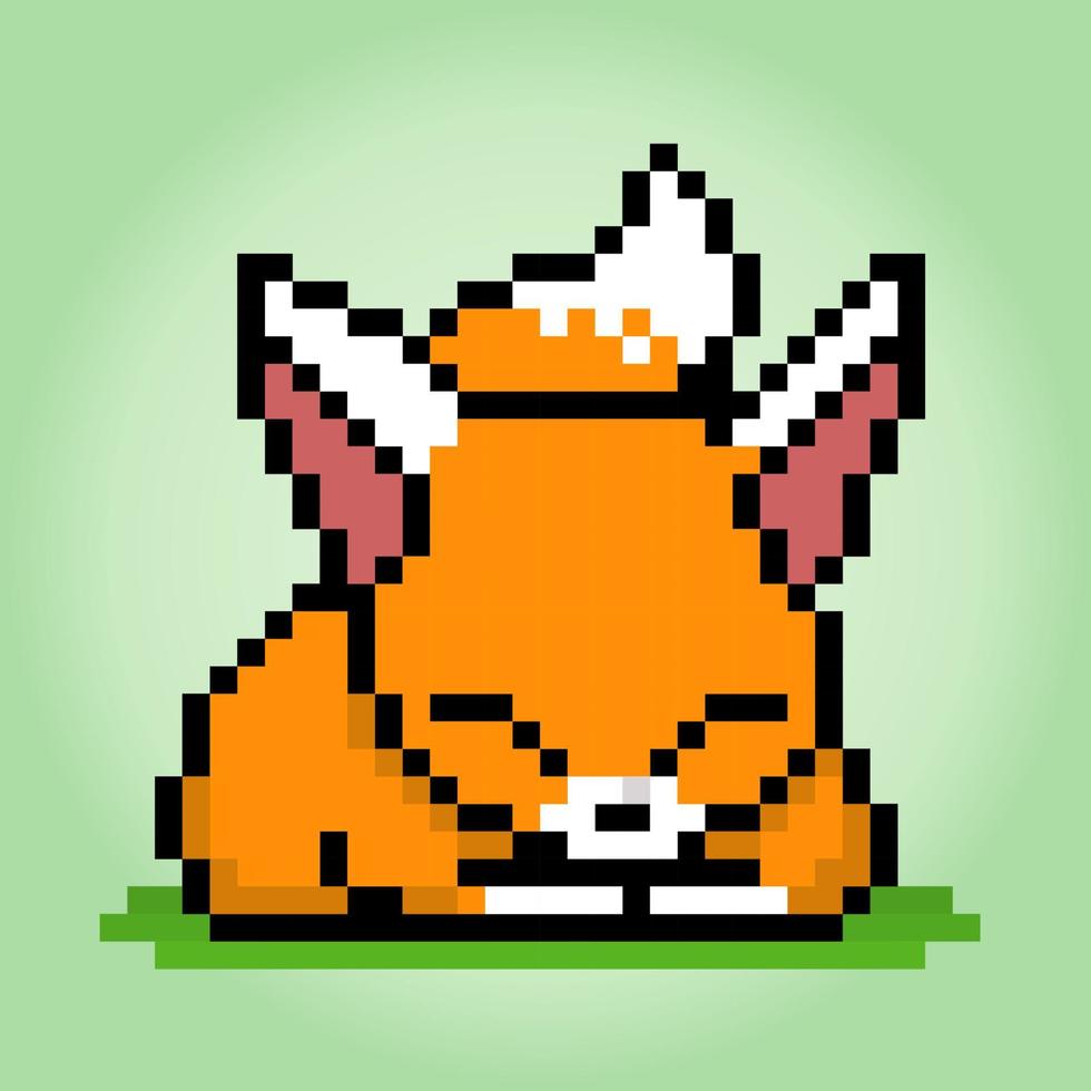 8-bit pixel of fox is sleeping. Animal in Vector illustration for cross stitch and game assets.