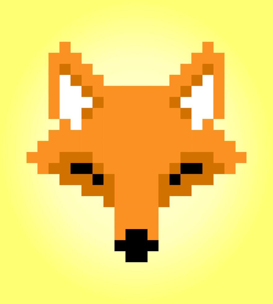 8-bit pixel of head fox. Animal in Vector illustration for cross stitch and game assets.