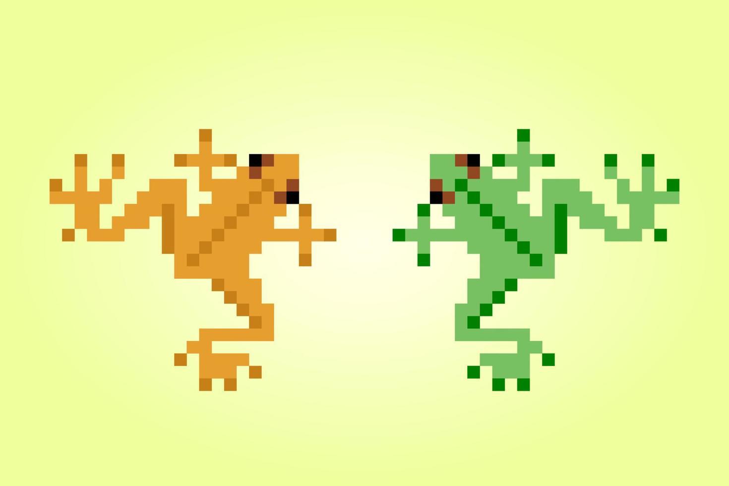 8-bit pixel of frog. Animal in Vector illustration for cross stitch and game assets.