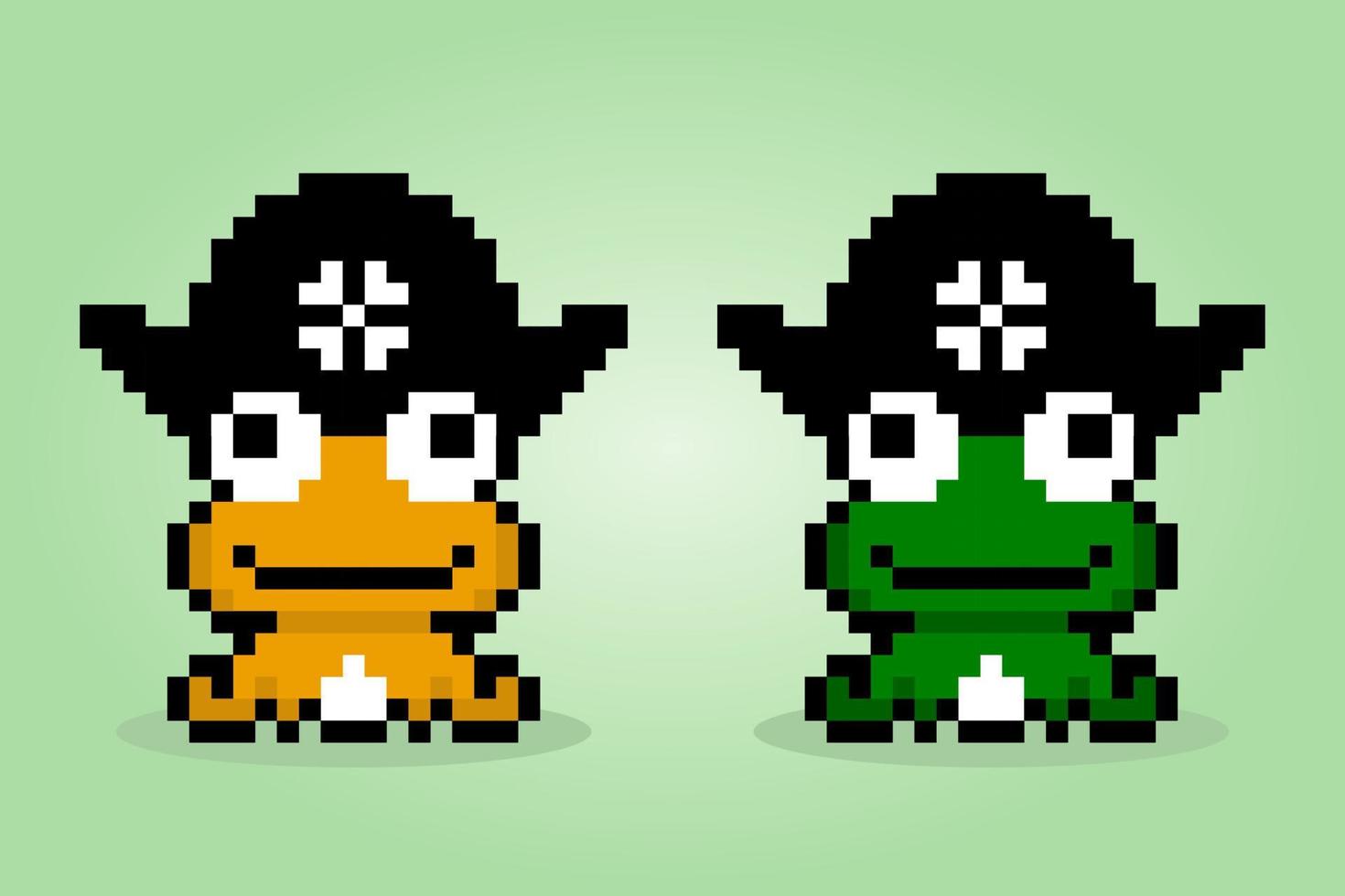 Píxel de 8 bits de rana con sombrero de pirata. animal en ilustración vectorial para punto de cruz y activos de juego. vector