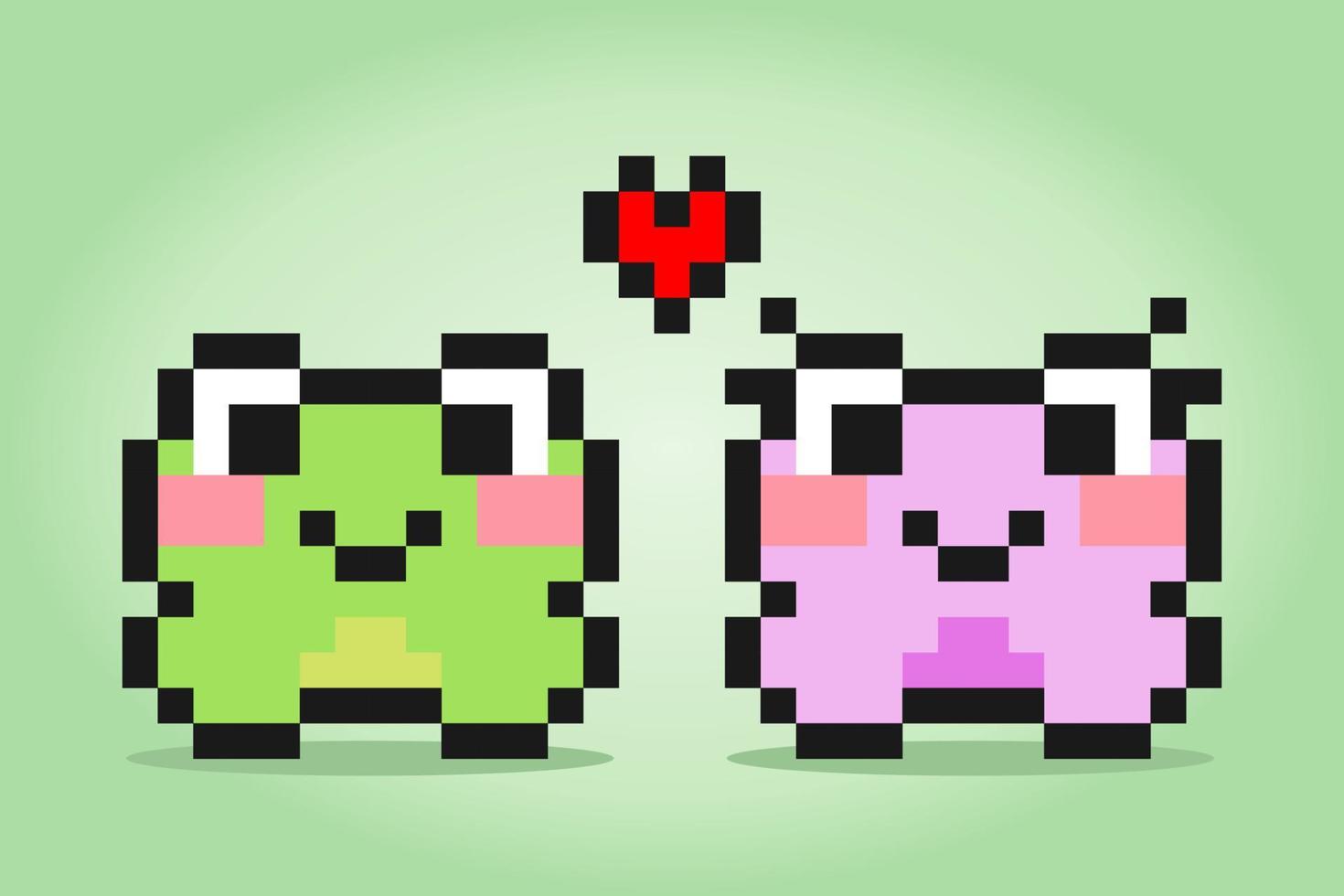 Píxel de 8 bits de una pareja de ranas enamorada. animal en ilustración vectorial para punto de cruz y activos de juego. vector