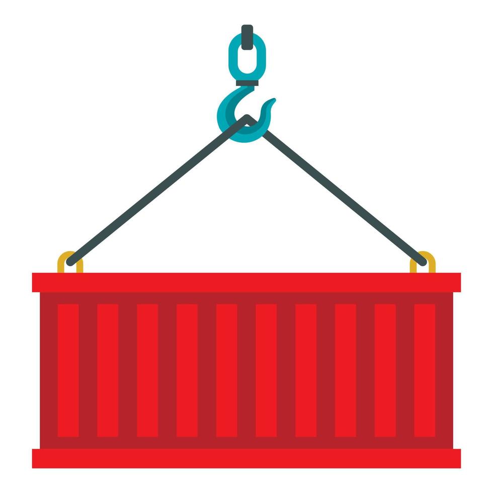 Container lifted by a crane icon, flat style vector