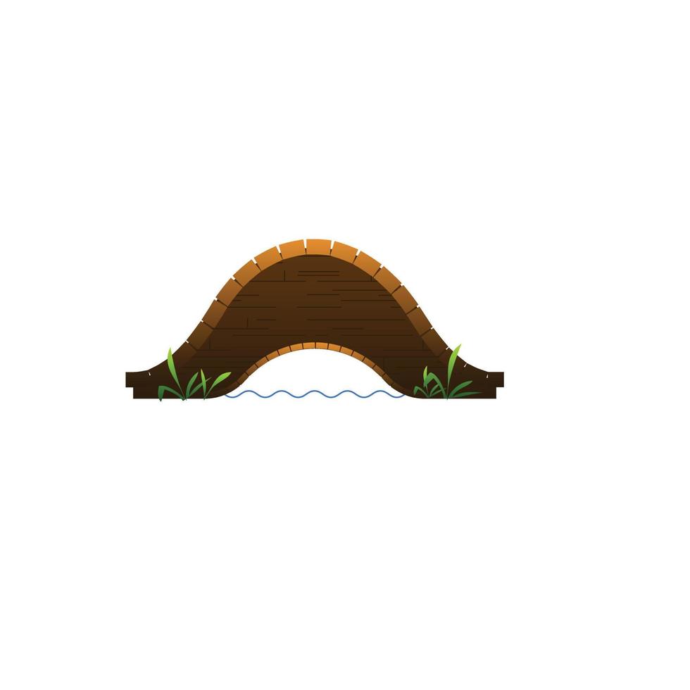 Wood valley bridge icon, cartoon style vector