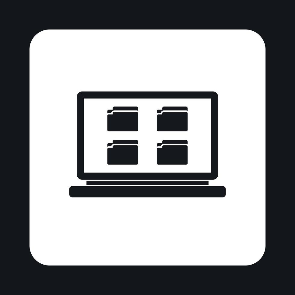 Folder on laptop icon, simple style vector