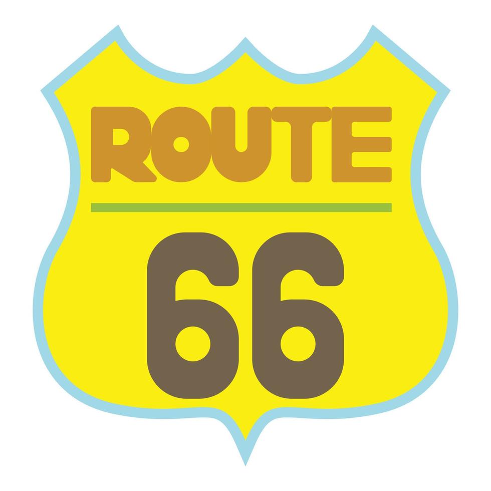 Yellow route 66 shield icon, cartoon style vector