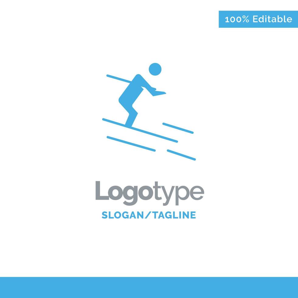 Activity Ski Skiing Sportsman Blue Solid Logo Template Place for Tagline vector