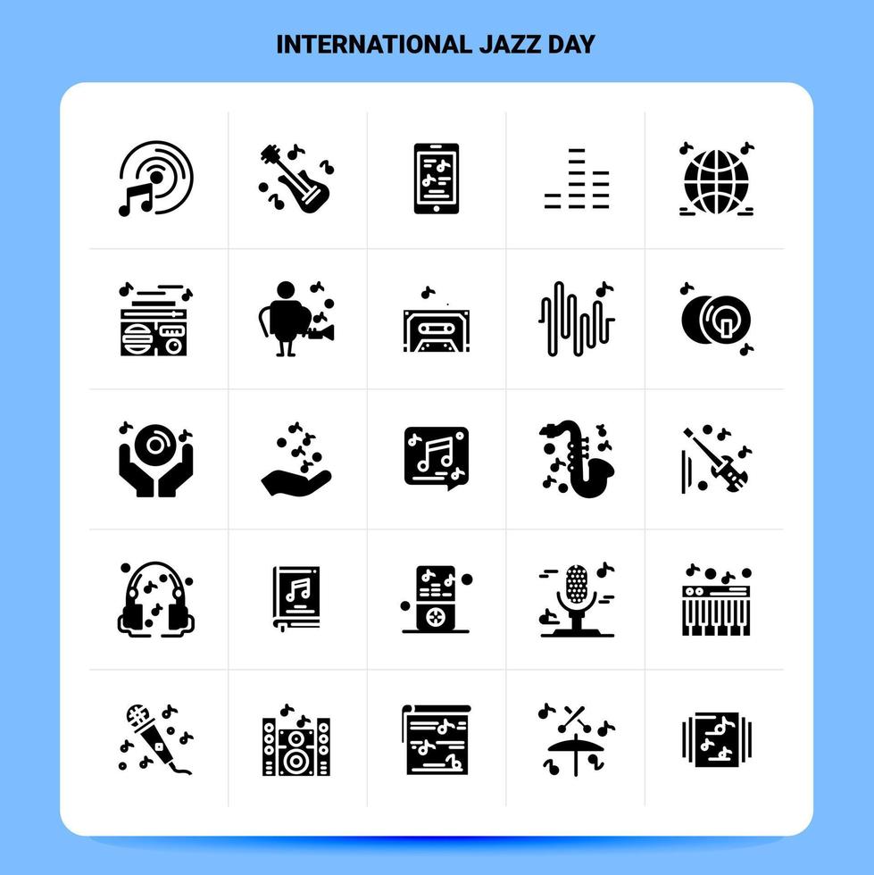 Solid 25 International Jazz Day Icon set Vector Glyph Style Design Black Icons Set Web and Mobile Business ideas design Vector Illustration
