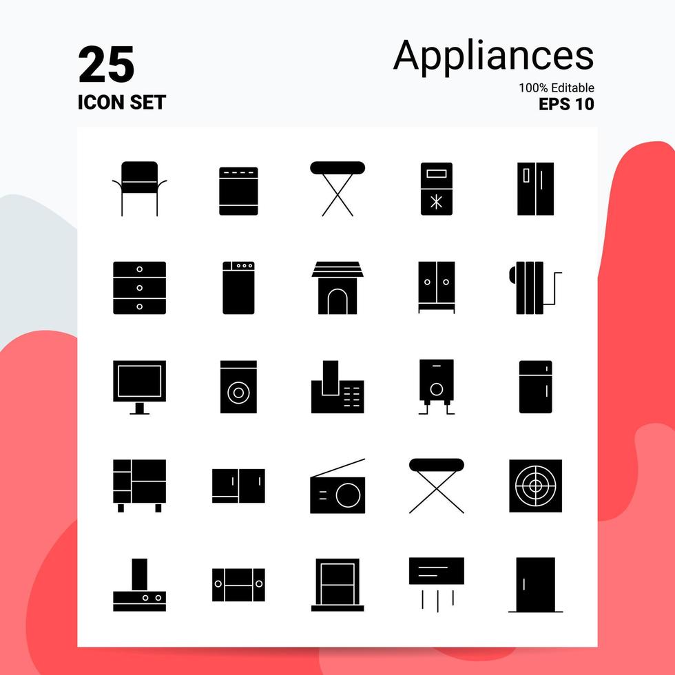 25 Appliances Icon Set 100 Editable EPS 10 Files Business Logo Concept Ideas Solid Glyph icon design vector