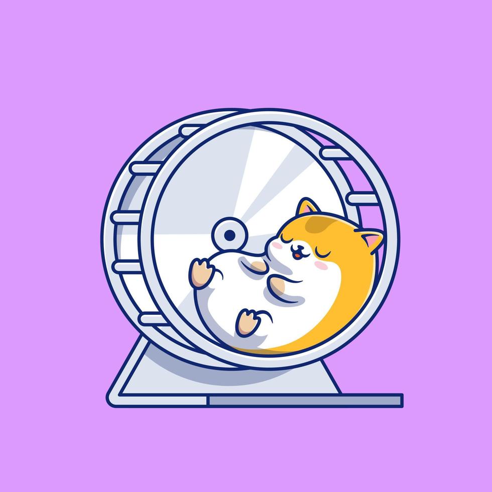 Cute Hamster Sleeping In Jogging Wheel Cartoon Vector Icon Illustration. Animal Sleep Icon Concept Isolated Premium Vector. Flat Cartoon Style