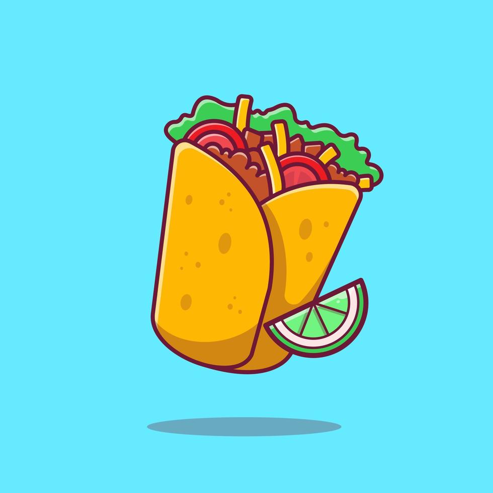 Burrito With Lemon Cartoon Vector Icon Illustration. Mexico Food Icon Concept Isolated Premium Vector. Flat Cartoon Style