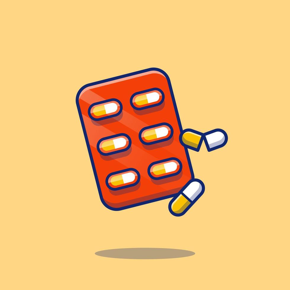 Capsule Pills Strip Cartoon Vector Icon Illustration. Healthcare Medicine Icon Concept Isolated Premium Vector. Flat Cartoon Style