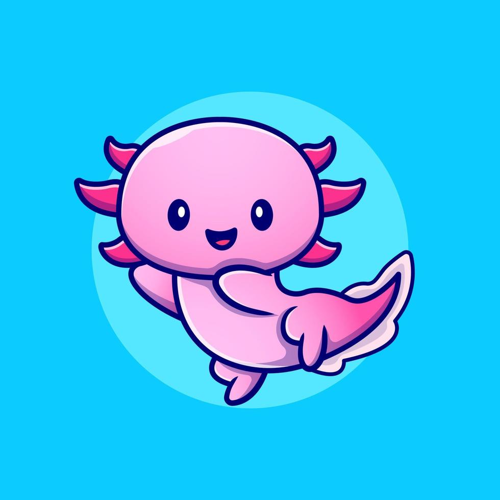 Cute Axolotl Cartoon Vector Icon Illustration. Animal Love Icon Concept Isolated Premium Vector. Flat Cartoon Style