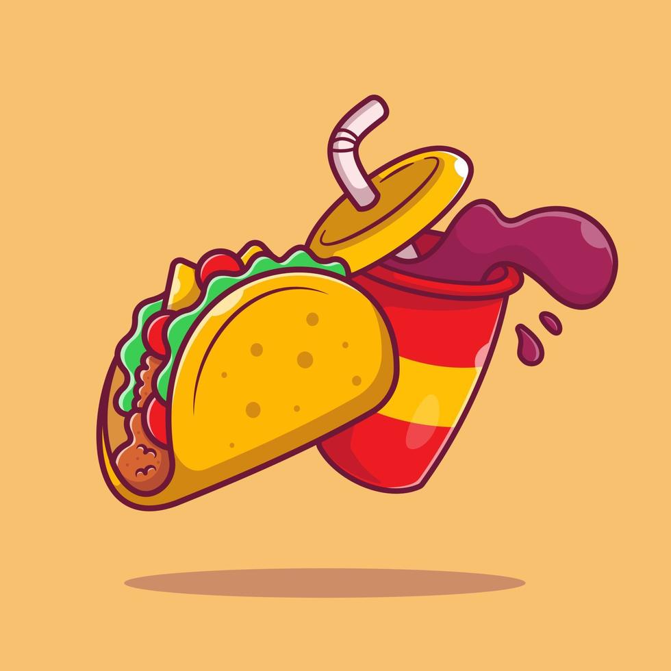 Taco With Soda Cartoon Vector Icon Illustration. Mexico Food Icon Concept Isolated Premium Vector. Flat Cartoon Style