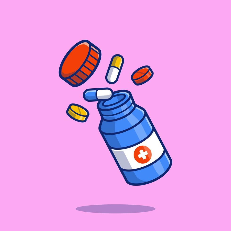 tarro con pastillas y tabletas ilustración de icono de vector de dibujos animados. concepto de icono de medicina sanitaria vector premium aislado. estilo de dibujos animados plana