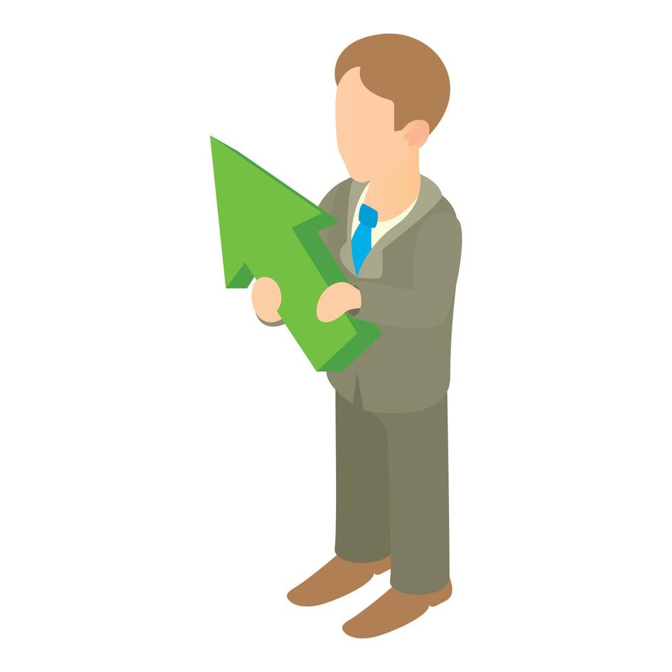 Business man holding with green arrow up icon vector