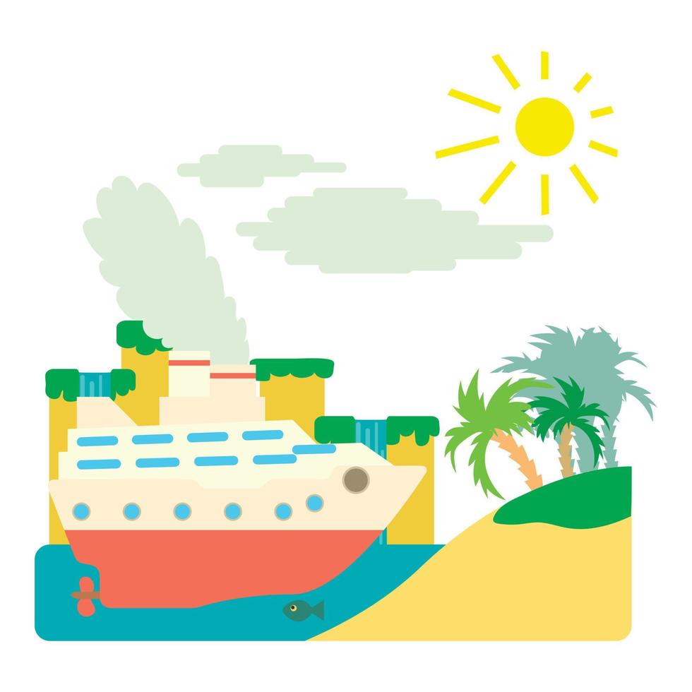 Ship in sea near island concept, flat style vector