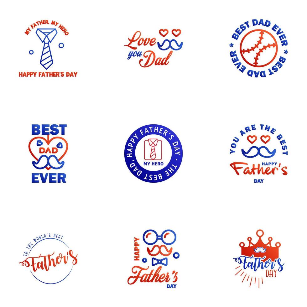 Happy fathers day greeting cards set 9 Blue and red Vector typography lettering Usable for banners print You are the best dad text design Editable Vector Design Elements