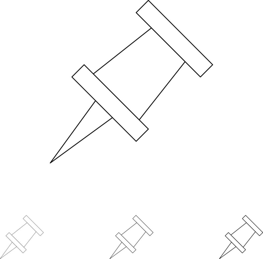 Marker Pin Bold and thin black line icon set vector