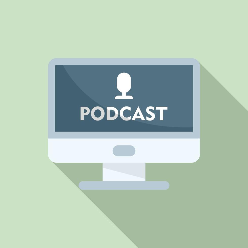 Computer podcast icon, flat style vector