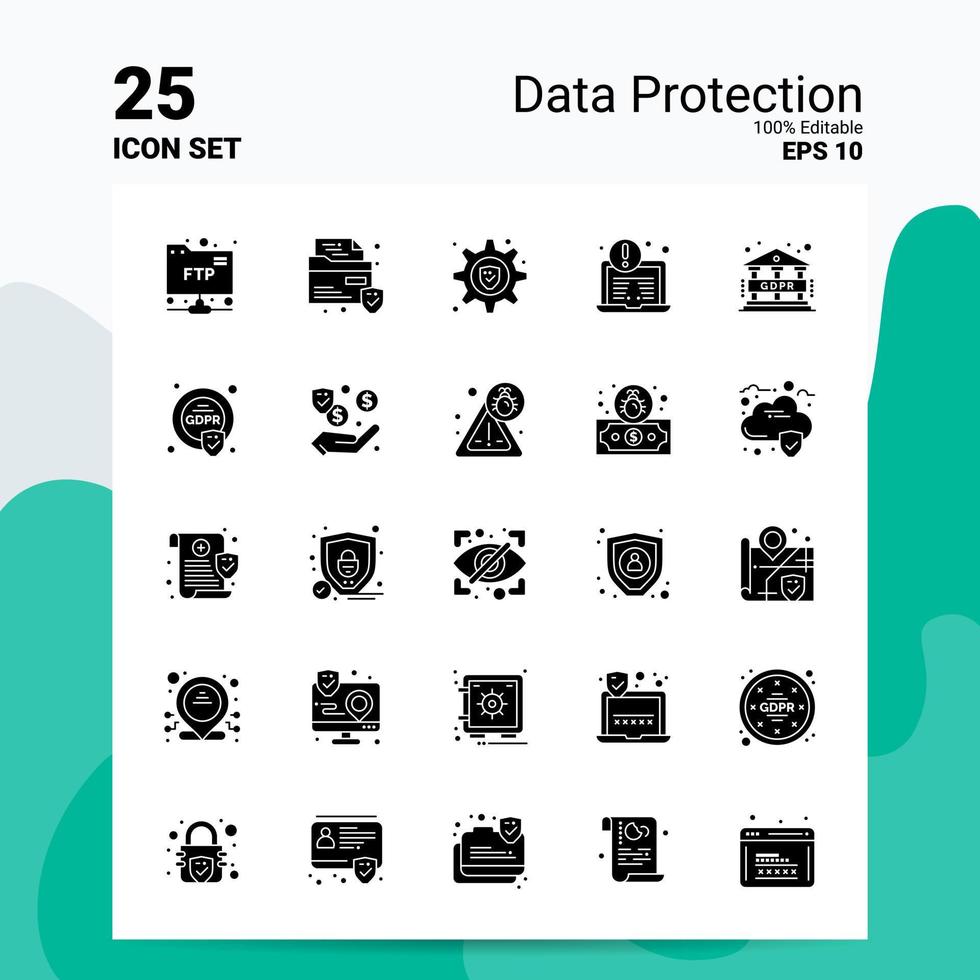 25 Data Protection Icon Set 100 Editable EPS 10 Files Business Logo Concept Ideas Solid Glyph icon design vector